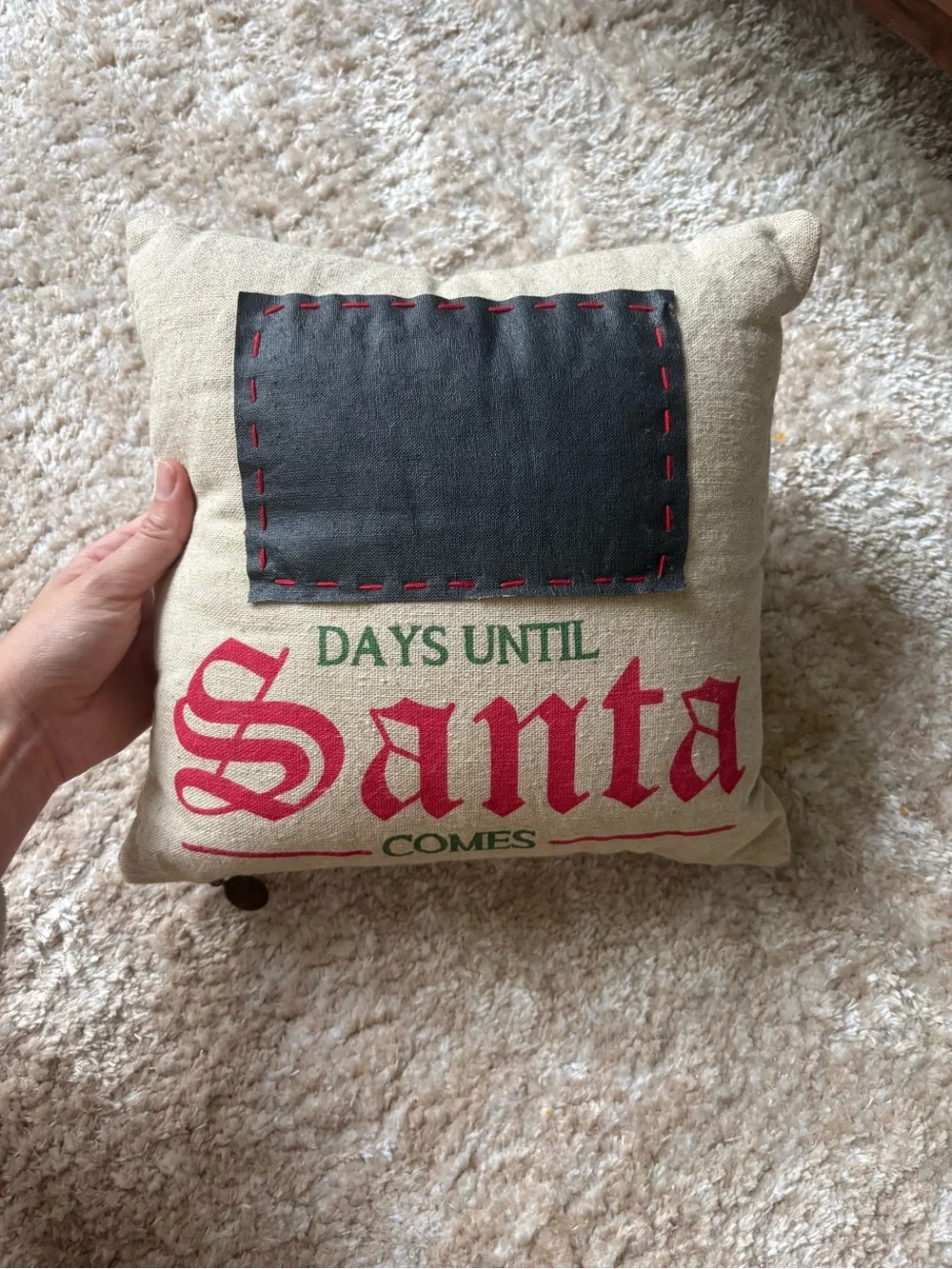 Pier 1 Festive 'Days Until Santa' Countdown Pillow in Red, Green, Black, Beige